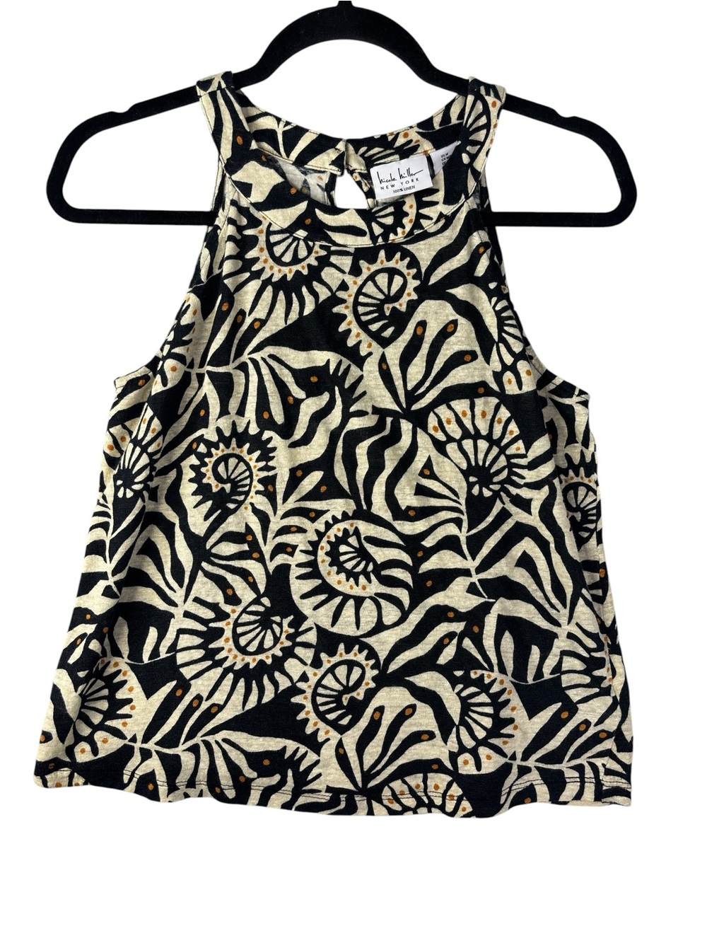 Nicole Miller  New York Black & Cream Halter Tank with Gold Dot Accent